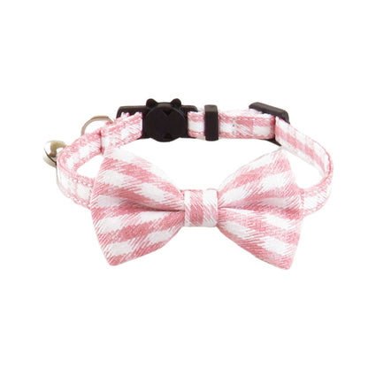 Mokka houndstooth bow tie cat collar with adjustable strap visible