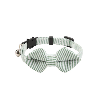 Mokka soft stripe bowtie cat collar laid out with bowtie centered