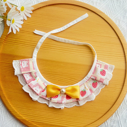 Mokka - Ruffle Trim Strawberry Bunny Cat Bib