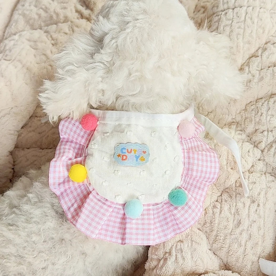Mokka - Gingham Ruffled Pom-Pom Pet Bib