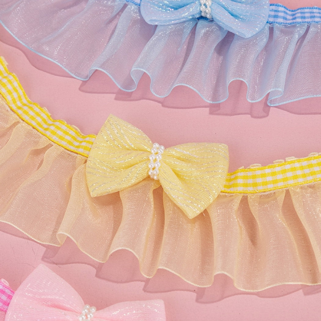 Mokka - Sheer Ruffled Bow Cat Collar