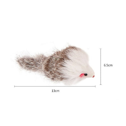 Moo faux fur mouse cat toy with visible stitched eyes and nose details