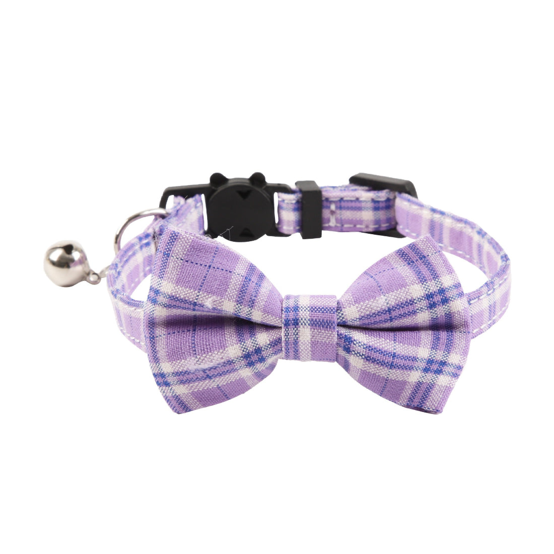 Mokka vintage style plaid bow cat collar laid flat highlighting bow design