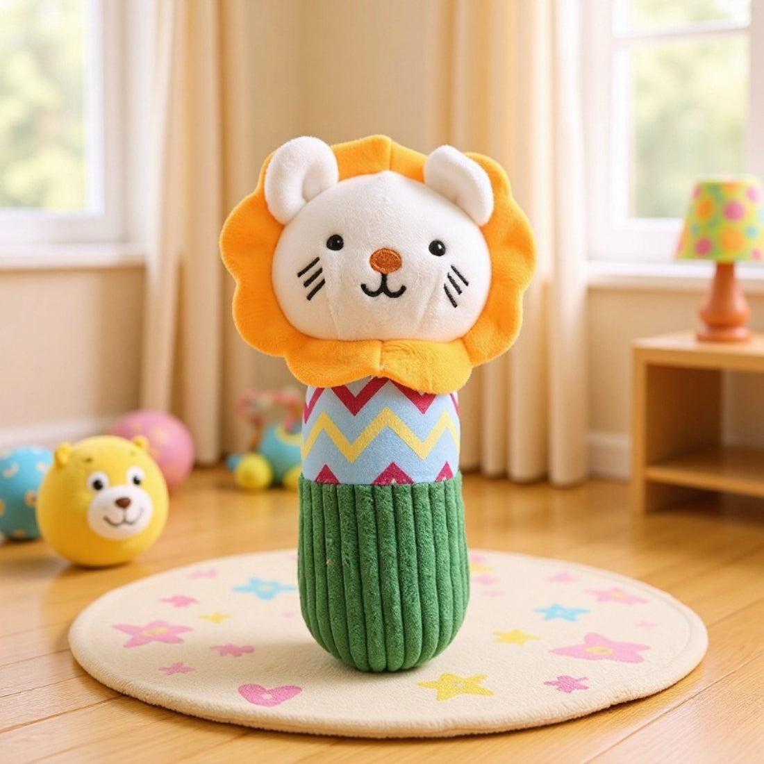 Petkin Lion Character Dog Plush Toy with a friendly lion face and soft fur texture
