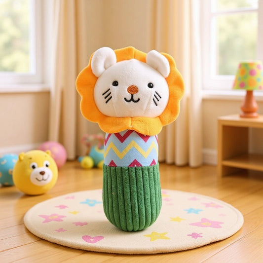 Petkin Lion Character Dog Plush Toy with a friendly lion face and soft fur texture