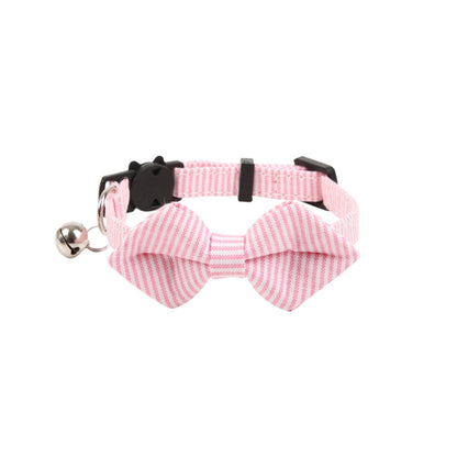 Close-up of Mokka soft stripe bowtie cat collar showing bowtie detail