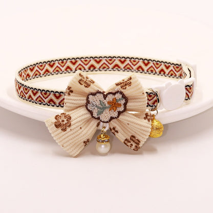 Mokka - Folksy Style Geometric Patterns Bow Cat Collar