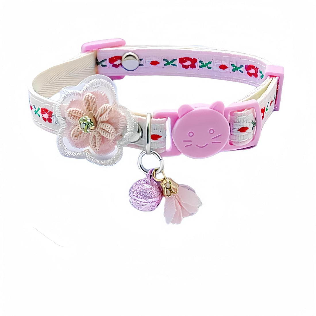Mokka Floral Charm Cat Collar with bell hanging from collar charm