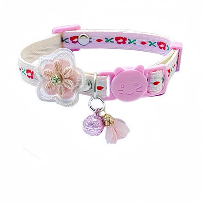 Mokka Floral Charm Cat Collar with bell hanging from collar charm
