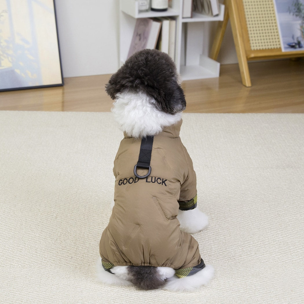 Ozzie - Plaid Cuff Lettered Dog Winter Coverall Coat