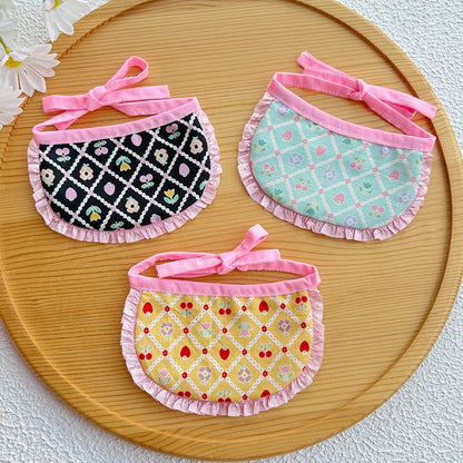 Mokka - Plaid Floral Ruffle Trim Cat Bib