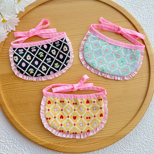 Mokka - Plaid Floral Ruffle Trim Cat Bib