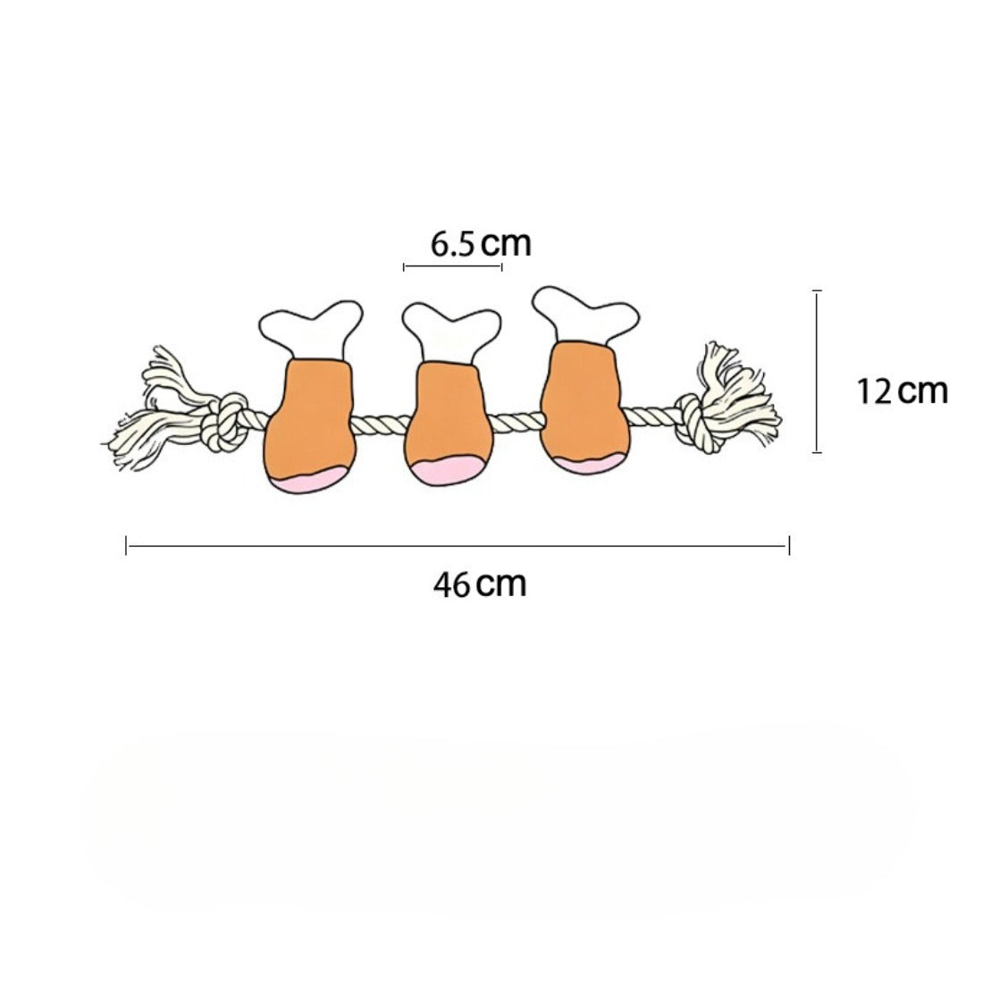 Petkin rope dog toy with chicken drumstick plush on white background