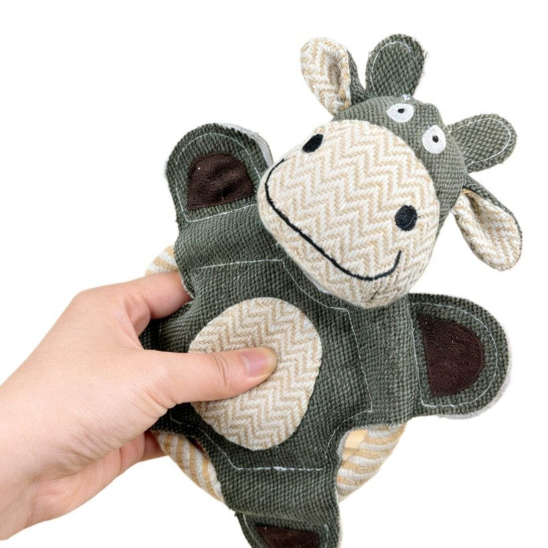 Petkin Cow & Donkey Plush Rope Dog Toy featuring donkey plush head with rope body