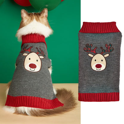 Christmoo - Christmas Reindeer Motif Gray Dog Sweater