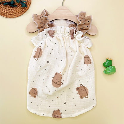 Ozzie - Princess Ruffle Strap Bear Print Pet Dress