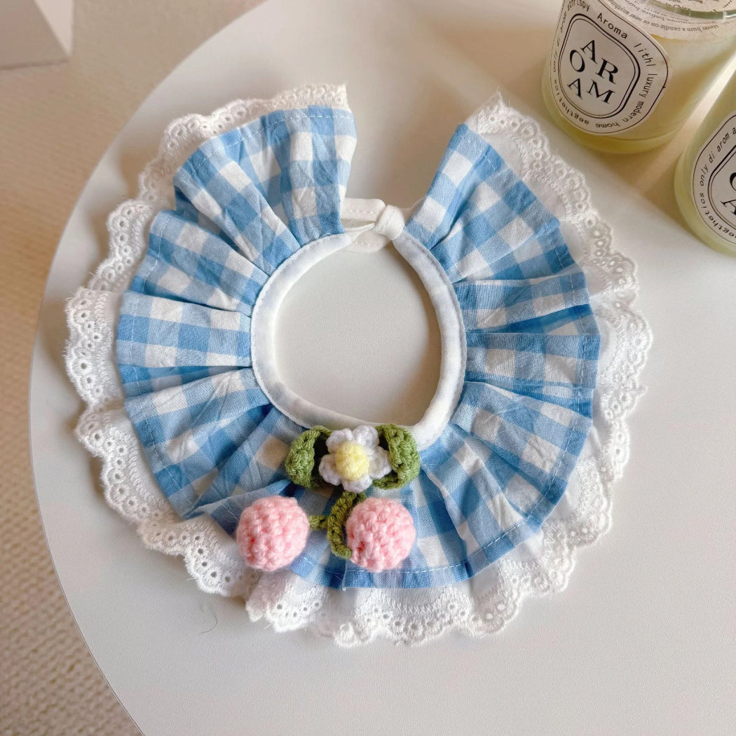 Mokka - Gingham Pleated Ruffle Cat Collar
