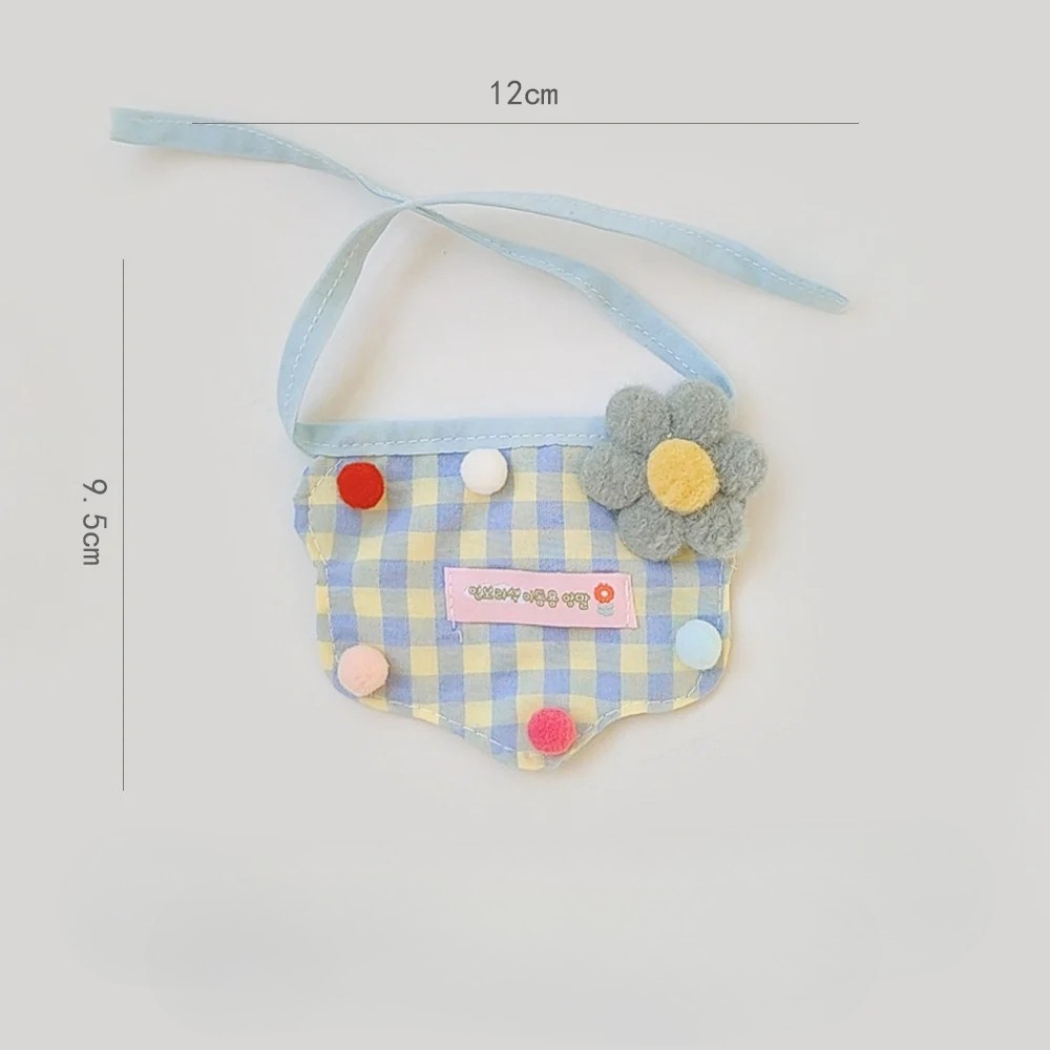 Mokka - Gingham Flower Pom-Pom Bib Pet Neckwear
