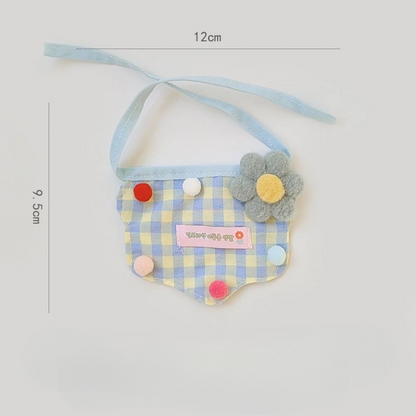 Mokka - Gingham Flower Pom-Pom Bib Pet Neckwear