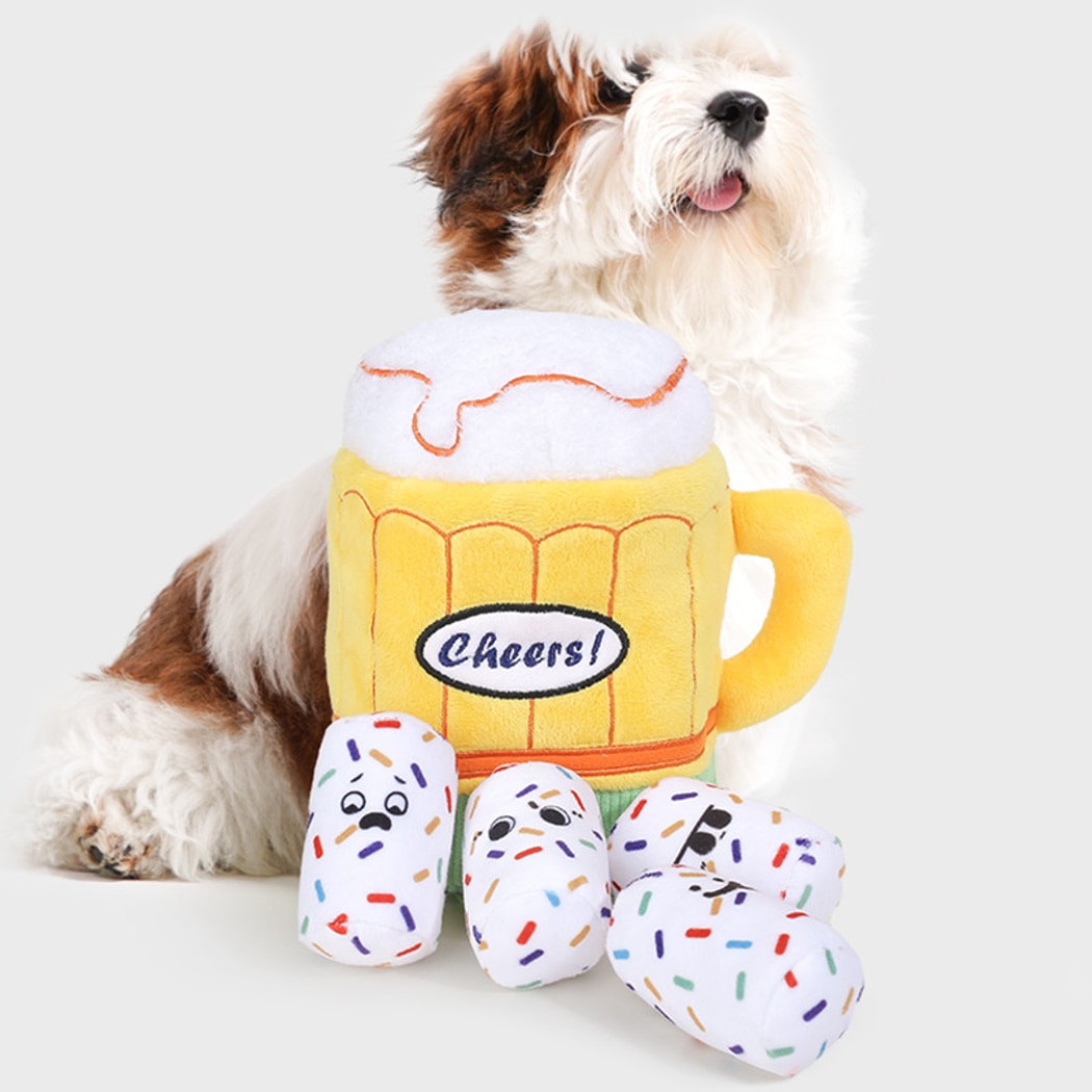 Petkin - Beer Mug Plush Squeaky Dog Toy