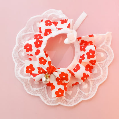 Mokka - Scalloped Lace Floral Bow Tie Cat Collar