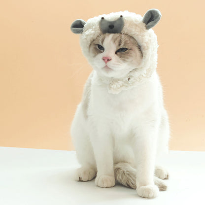 Ozzie lamb shape pet hat worn by a small dog