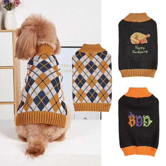 Ozzie - Thanksgiving Pattern Ribbed Neck Pet Sweater