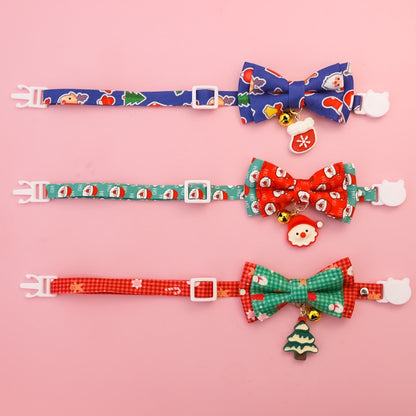 Christmoo - Adjustable Christmas Print Bow Tie Cat Collar