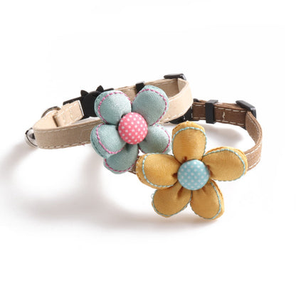 Close-up of Mokka cute cat collar with floral pattern and adjustable buckle
