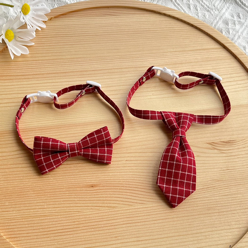Mokka - Plaid Tie Accent Adjustable Cat Collar