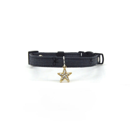Mokka Sparkle Star Breakaway Collar with silver star charm on black strap