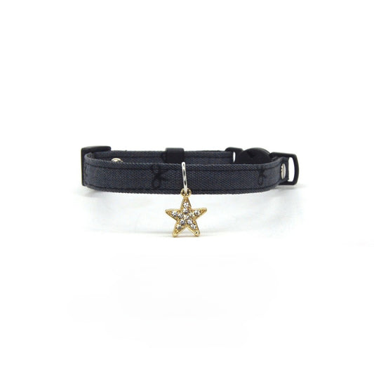 Mokka Sparkle Star Breakaway Collar with silver star charm on black strap