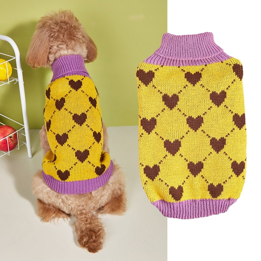 Ozzie - Heart Check Turn-Down Collar Dog Sweater