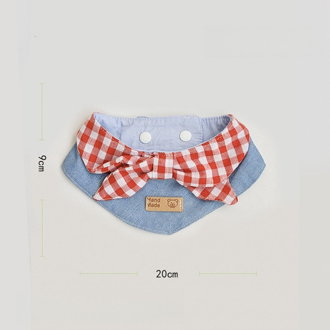 Mokka - Denim Style Plaid Pet Bandana Collar