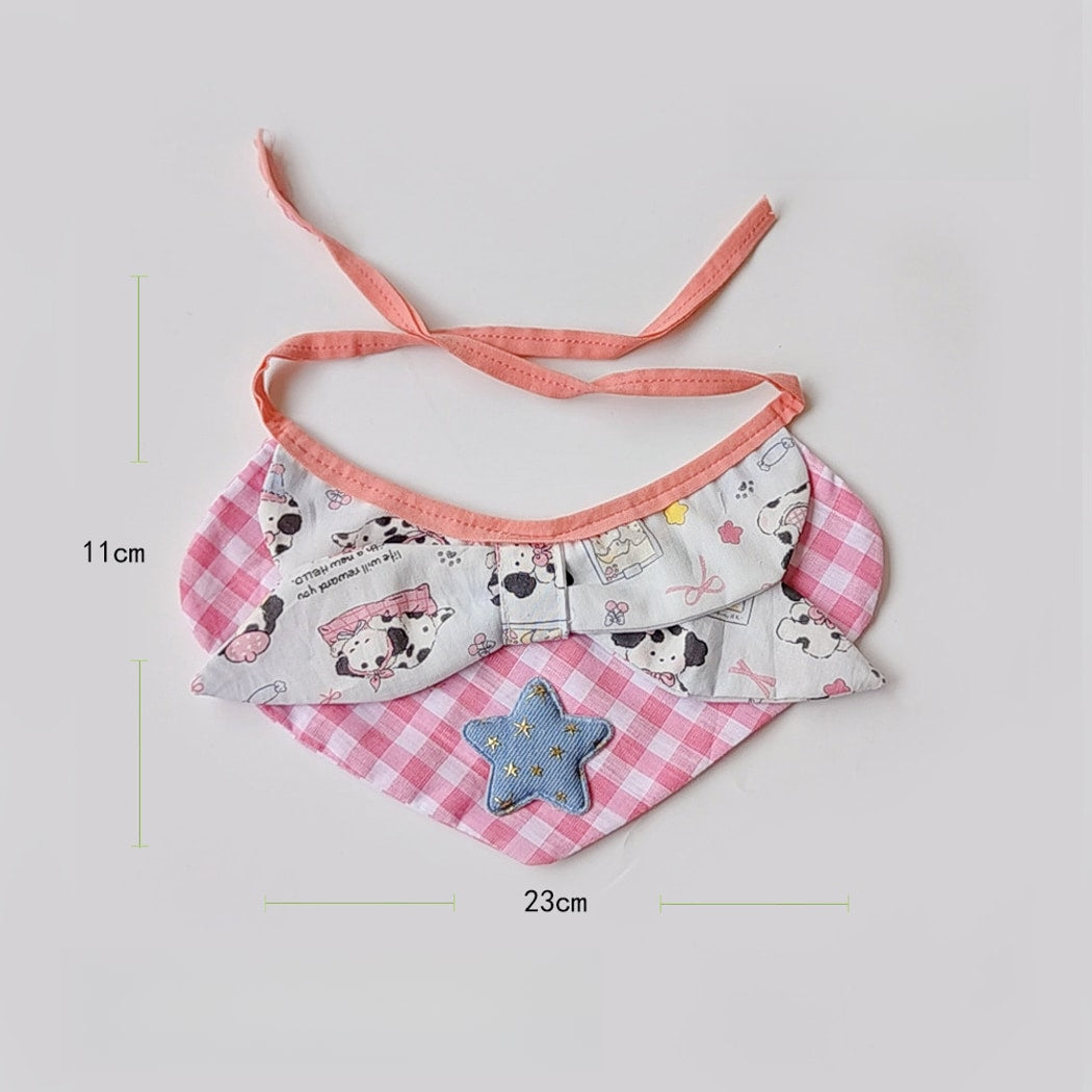 Mokka - Pink Plaid Cartoon Dog Print Pet Bib