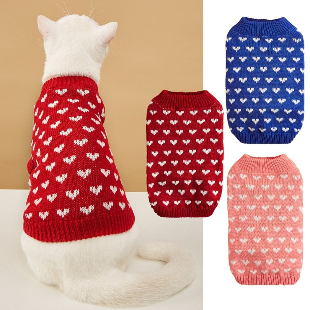 Ozzie - Heart Pattern Ribbed Collar Dog Sweater