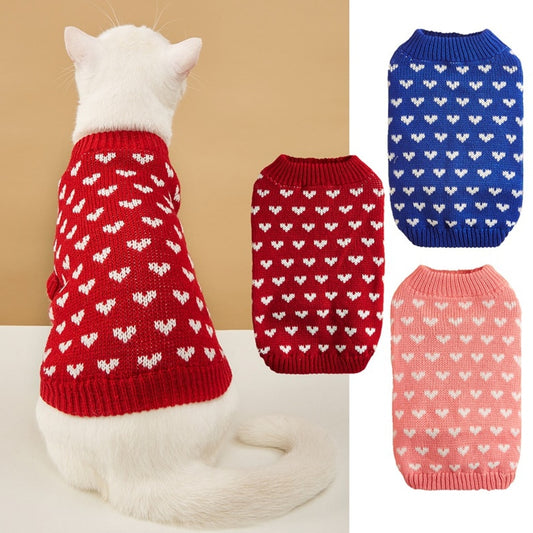 Ozzie - Heart Pattern Ribbed Collar Dog Sweater