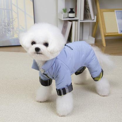 Ozzie - Plaid Cuff Lettered Dog Winter Coverall Coat