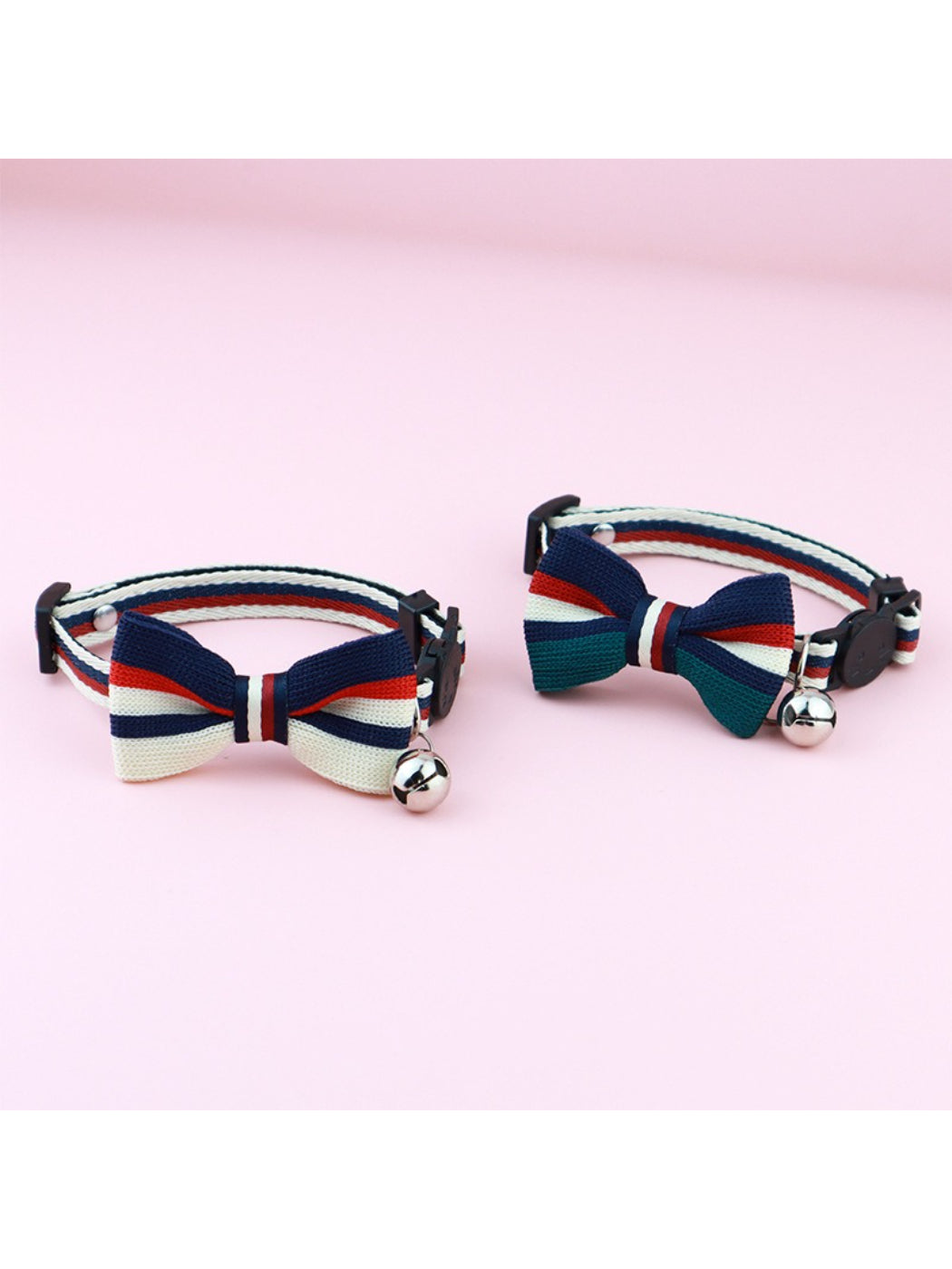Mokka striped bow breakaway adjustable cat collar displayed on white background