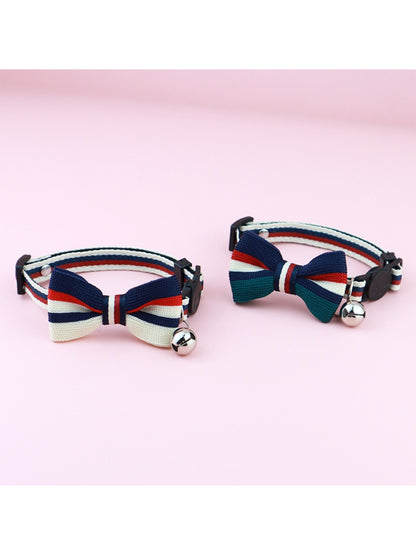 Mokka striped bow breakaway adjustable cat collar displayed on white background