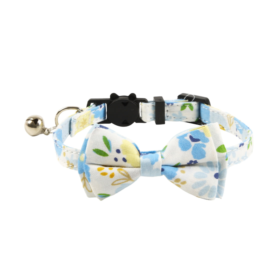Side view of Mokka cat collar with floral and gingham bow detail