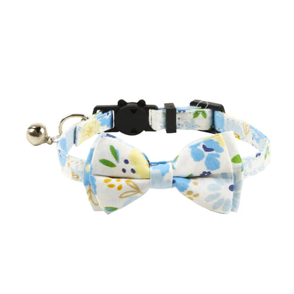 Side view of Mokka cat collar with floral and gingham bow detail