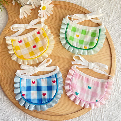 Mokka - Plaid Heart Ruffle Tie Cat Bib