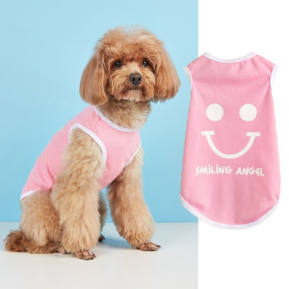 Ozzie smiley print dog tank top displayed flat on white background