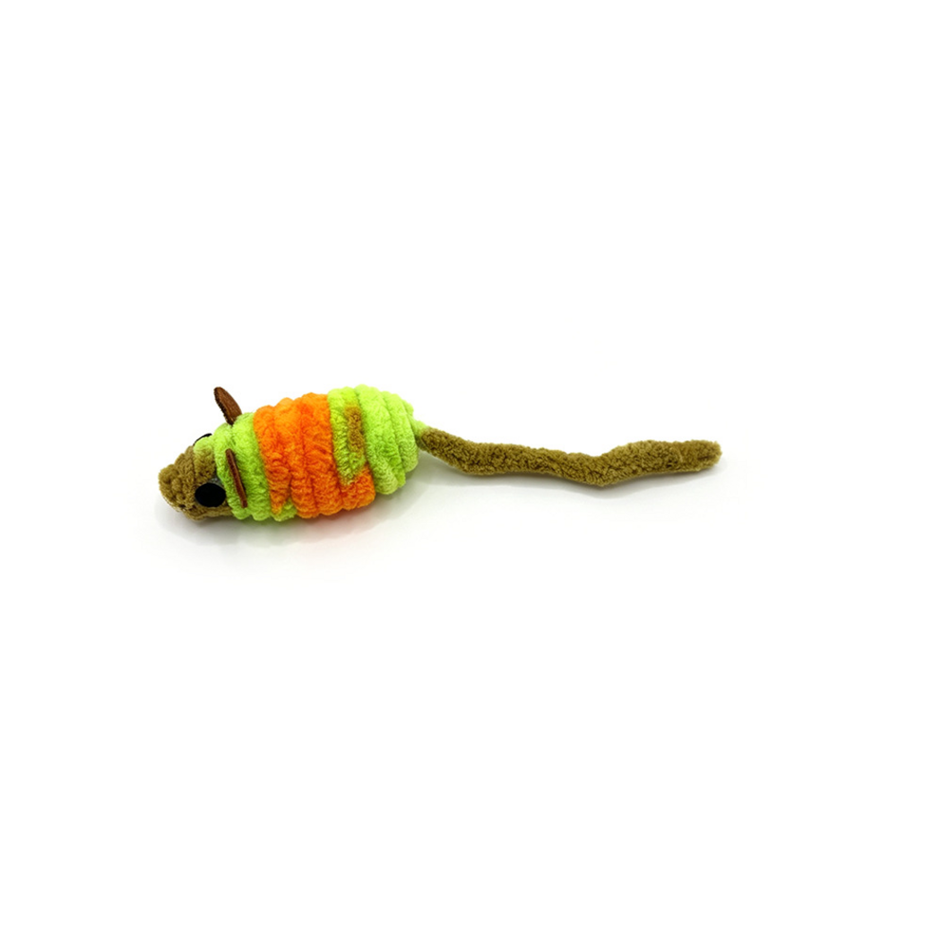 Mouse-shaped cat toy shown from the side on a white background