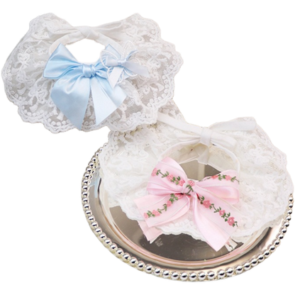 Blue and Pink Pet Neckwear displayed together with layered and floral bow details