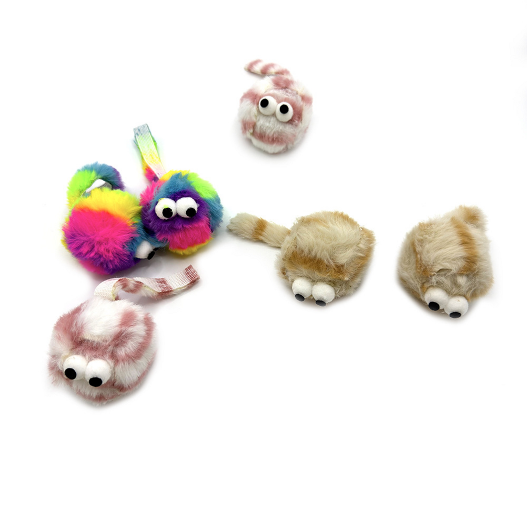 Mouse-shaped cat toys arranged in mixed front and side views