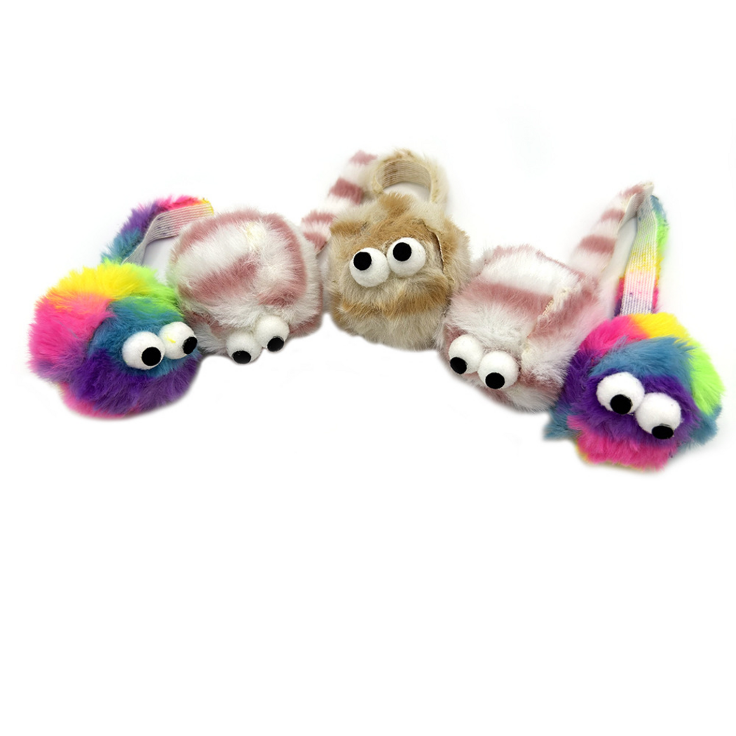 Five mouse-shaped cat toys grouped in an arc