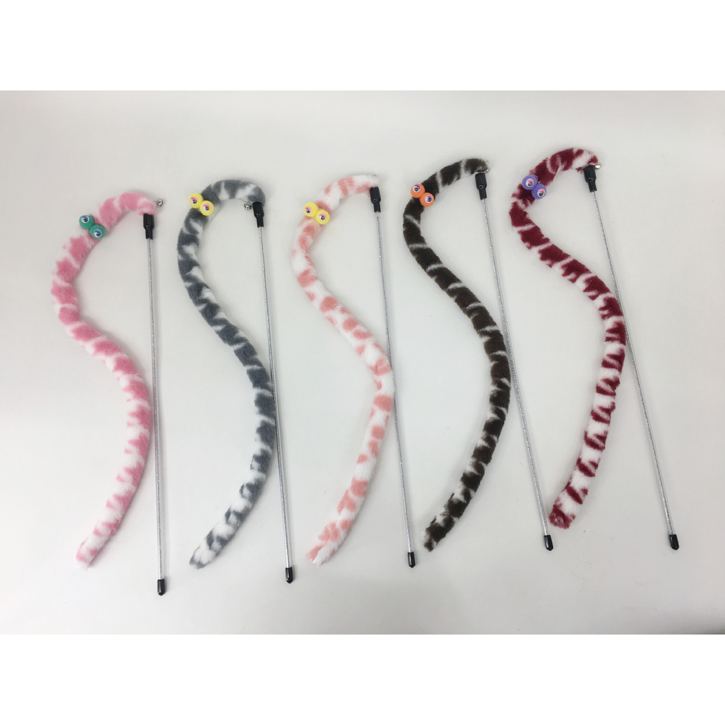 Pink, Gray, Blush, Brown and Burgundy cat teaser wands displayed together