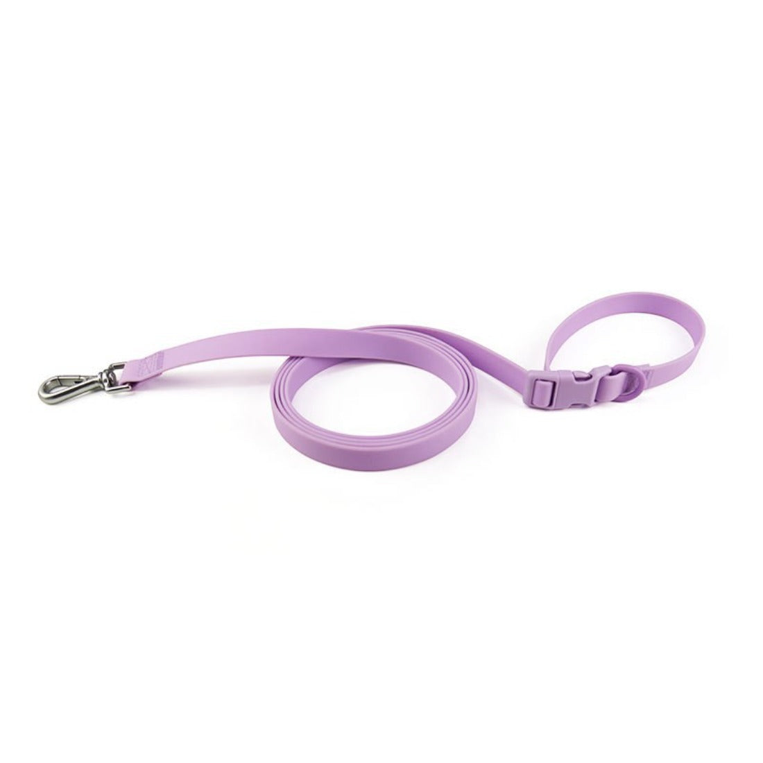 Loofie water resistant dog leash with adjustable handle in black, shown coiled on white background